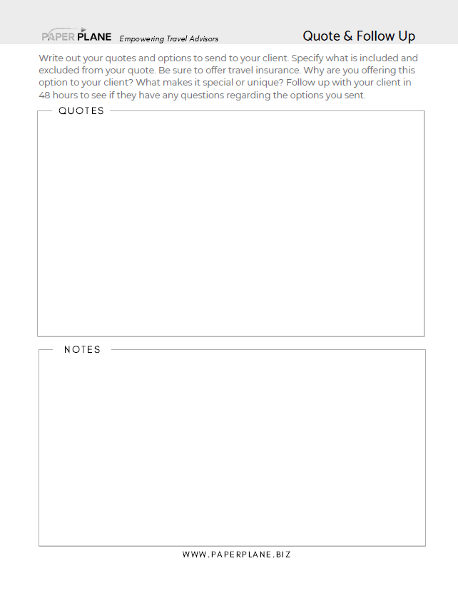 Trip Research & Quoting Form - Digital Download