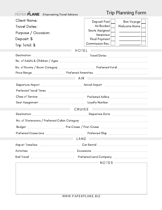 Travel Form Inserts