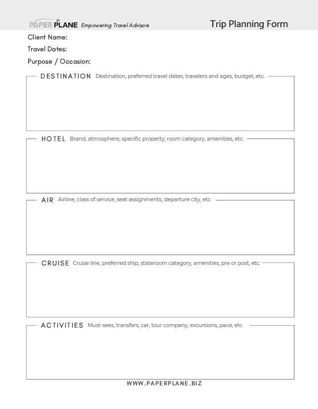 Travel Form Inserts