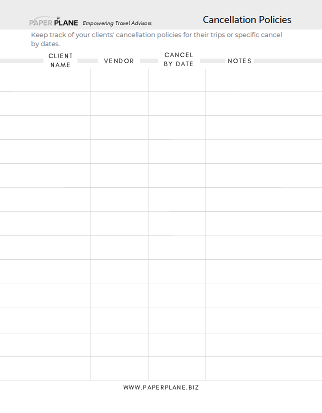 Cancellation Tracker - Digital Download