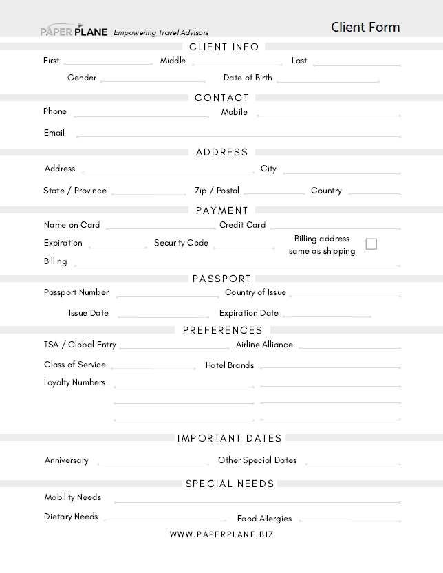 Client Form - Digital Download – Paper Plane