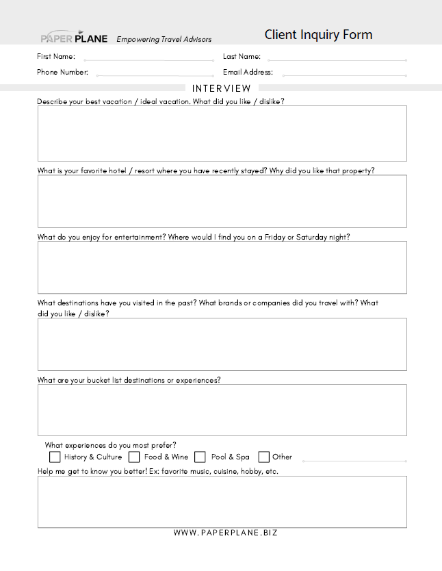 Client Interview & Intake Form - Digital Download