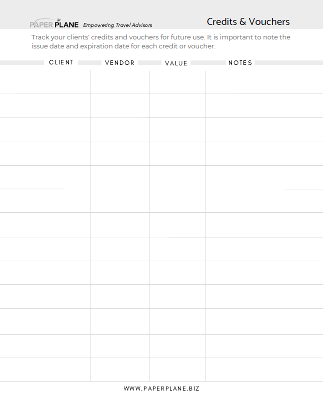 Credits & Vouchers Tracker - Digital Download